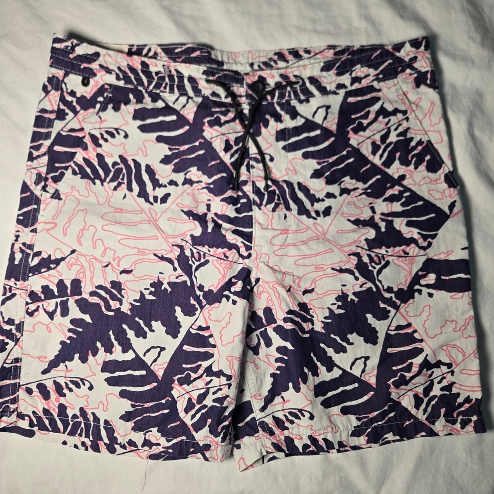 Levis Mens Hybrid Board Shorts Large Tropical Fern Leaf Print Navy Pink White